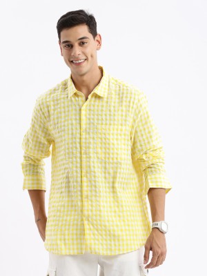 Showoff Men Self Design Casual Yellow Shirt