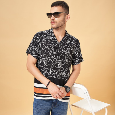 PEOPLE Men Printed, Striped Casual Beige Shirt