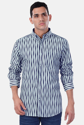 HOC Men Striped Formal Blue Shirt
