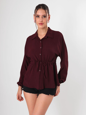 clobug Women Solid Casual Maroon Shirt