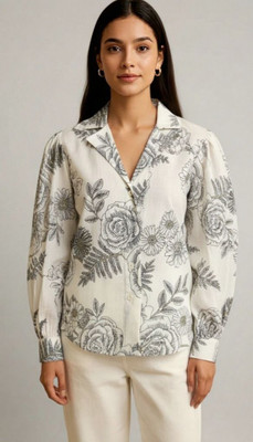 Sylora Women Floral Print Casual Cream Shirt