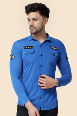 GEUM Men Solid Casual Blue Shirt