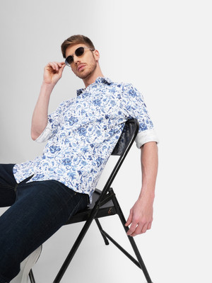 JACK & JONES Men Printed Casual Blue Shirt