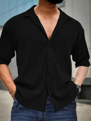 MOXTE Men Striped Casual Black Shirt