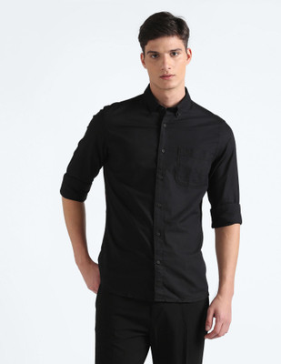 FLYING MACHINE Men Solid Casual Black Shirt