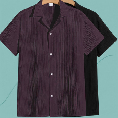 Jenil Fashion Men Striped Casual Purple, Black Shirt(Pack of 2)