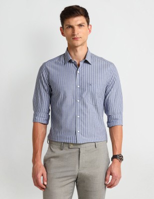 ARROW Men Striped Formal Blue Shirt