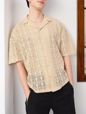 Kook N Keech Men Self Design Casual Beige Shirt