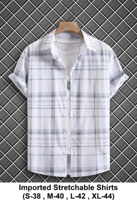 Marmic Fab Men Checkered Casual White, Blue Shirt