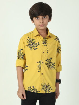 AIDAN PAUL Boys Floral Print Casual Yellow Shirt