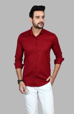 Liza Martin Men Solid Casual Maroon Shirt