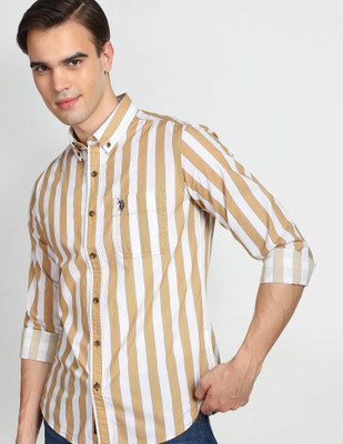 U.S. POLO ASSN. Men Striped Casual White, Blue, Yellow Shirt