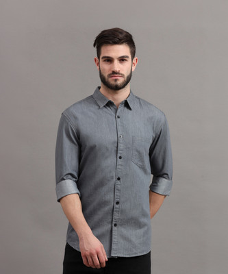 Regrowth Men Solid Casual Grey Shirt