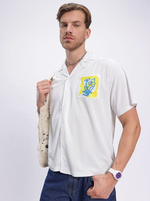 Glitchez Men Printed Casual White Shirt