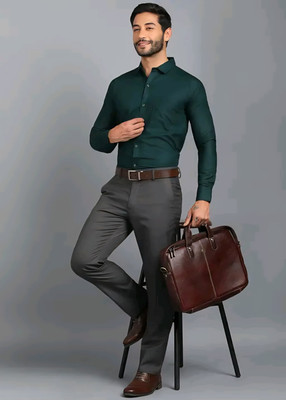 rajtraders Men Solid Formal Green Shirt
