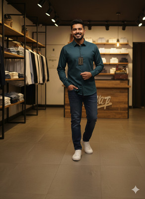 ShopersStops Men Solid Casual Dark Green Shirt