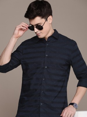 French Connection Men Striped Casual Blue Shirt