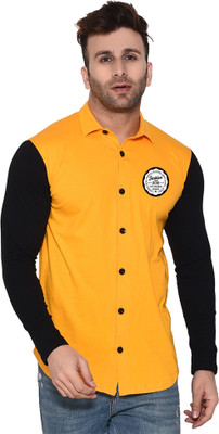 Money Leaf Men Solid Casual Yellow Shirt