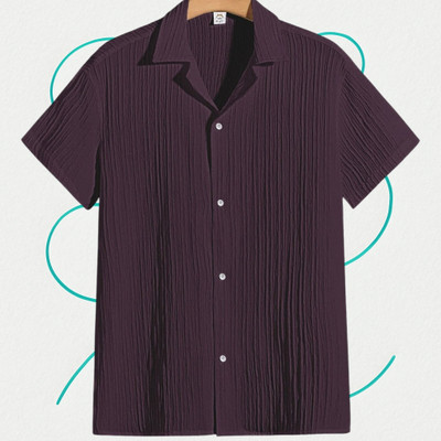 Jenil Fashion Men Self Design Casual Purple Shirt