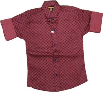 Jainam Club Boys Geometric Print Casual Maroon Shirt