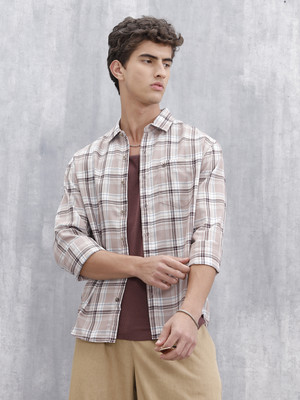 WROGN Men Checkered Casual Pink Shirt