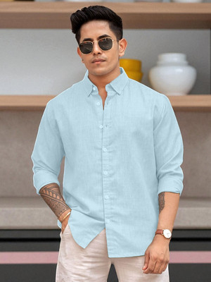 Yanthi Trend Men Self Design Casual Light Blue Shirt
