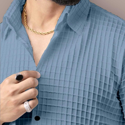 SHIVAY TREND Men Self Design Casual Blue Shirt