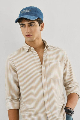 RODEIZ Men Striped Casual Cream Shirt