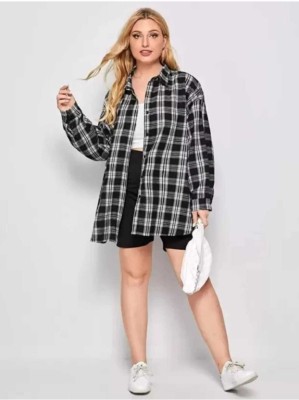 Anjum Women Checkered Casual Black Shirt