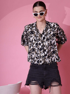 Sheetal Associates Women Printed Casual Grey, Black, White Shirt