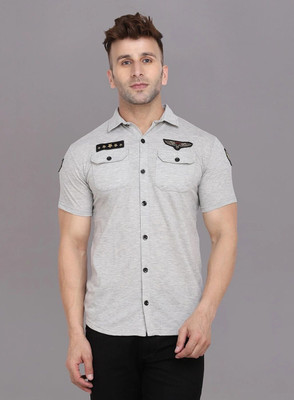 BEYOU FASHION Men Solid Casual Silver Shirt