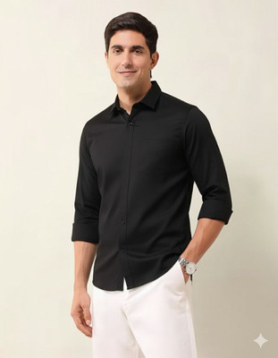 pm creation Men Solid Casual Black Shirt
