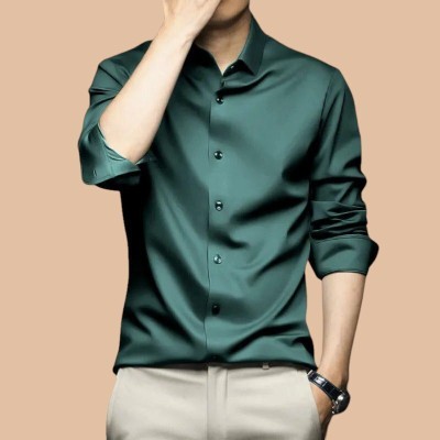 SATADHAR ENTERPRISE Men Solid Formal Green Shirt