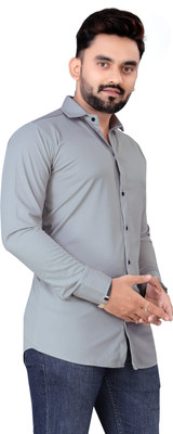 Style Grove Men Solid Casual Grey Shirt