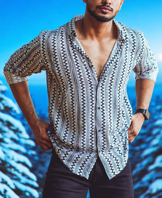 GCFAB Men Printed Casual Black, White Shirt