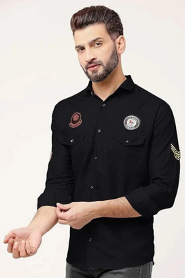 Bridon Creations Men Self Design, Animal Print, Color Block, Solid, Washed Casual Black Shirt