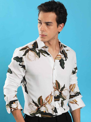 RARE RABBIT Men Printed Casual White Shirt