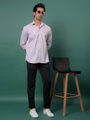 CRIMSOUNE CLUB Men Checkered Casual Purple, White Shirt