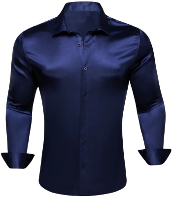 SOLSTICE Men Solid Party Dark Blue Shirt