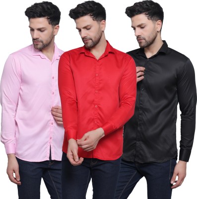 FILNECH Men Solid Casual Black, Pink, Red Shirt(Pack of 3)