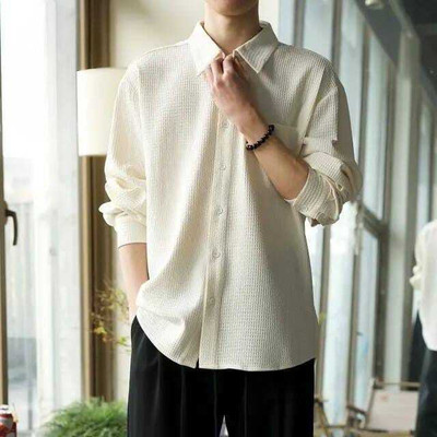 rocefas Men Self Design Casual White Shirt