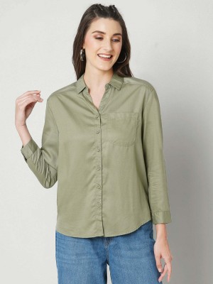 Kraus Jeans Women Solid Casual Green Shirt