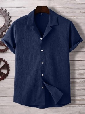 Moltira Men Solid, Striped Casual Blue Shirt