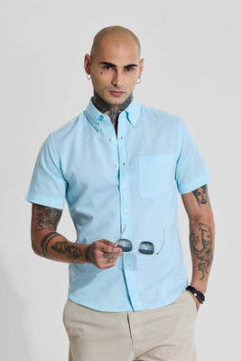 Snitch Men Solid Casual Blue Shirt