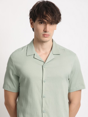 THE BEAR HOUSE Men Self Design Casual Green Shirt