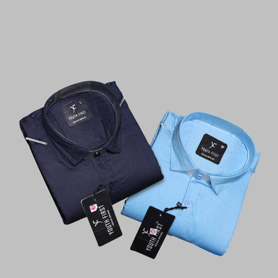 youth first Men Solid Formal Dark Blue, Light Blue Shirt(Pack of 2)