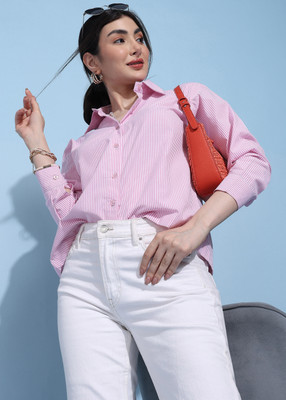 GLOBAL NOMAD Women Striped Casual Pink Shirt