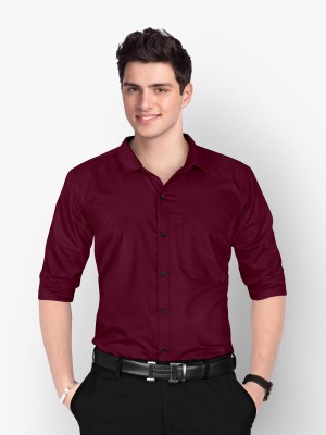 Zabolo Men Solid Formal Maroon Shirt