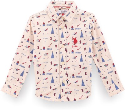 U.S. POLO ASSN. Boys Printed Casual Beige Shirt