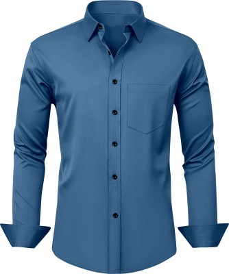 Shlok Men Solid Casual Dark Blue Shirt